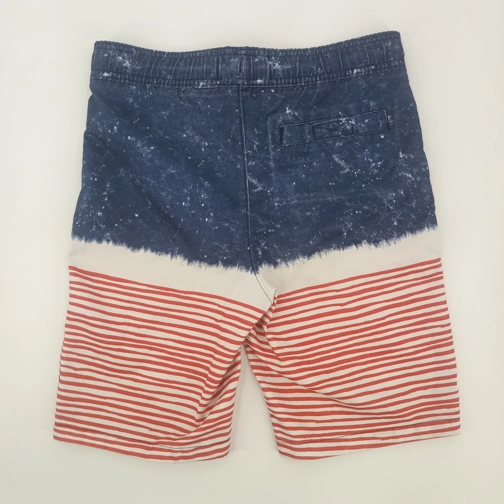Abercrombie Kids Boys Swim Trunks 11/12 Americana Flag Striped Board Shorts Blue
